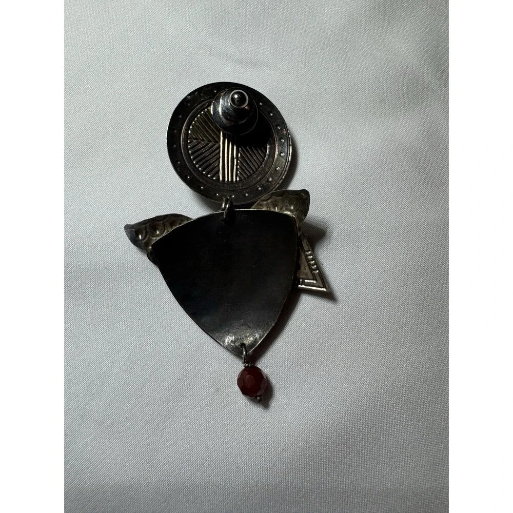 Signed Tabra Moon Face God Goddess‎ garnet & carnelian Beaded Sliver Pin Brooch
